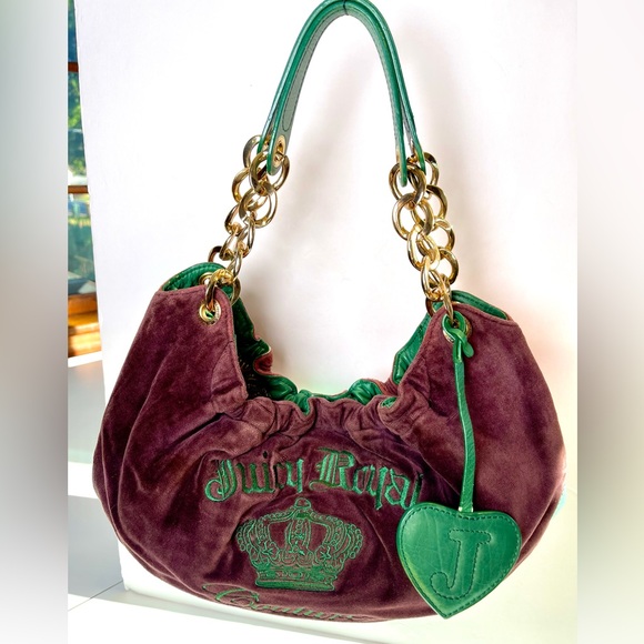 🍀Vintage Juicy Couture Royal Couture Chain Shoulder Bag Hobo Brown Purple Green - Picture 10 of 10